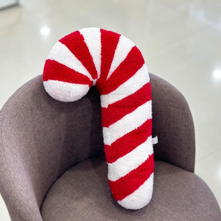 Almohada de peluche de bastón navideño rojo y rosa para decoración del hogar, sofá, almohadas de peluche de Navidad 13