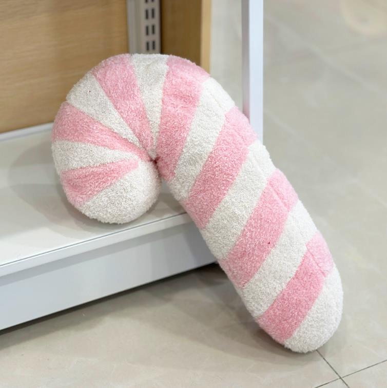Almohada de peluche de bastón navideño rojo y rosa para decoración del hogar, sofá, almohadas de peluche de Navidad 11
