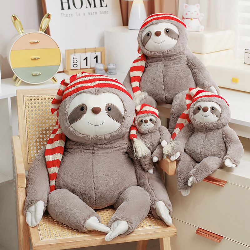 Christmas Plush Ornaments Stuffed Sloth with Christmas Hat Animal Pillow Plush Toy Christmas 10