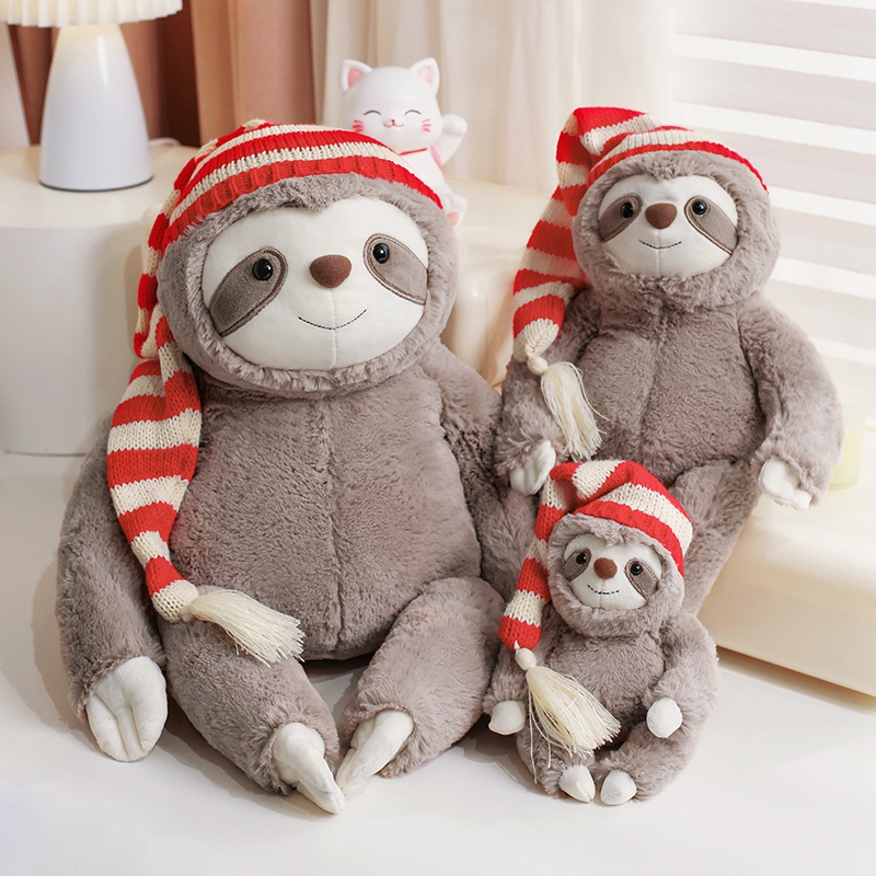 Christmas Plush Ornaments Stuffed Sloth with Christmas Hat Animal Pillow Plush Toy Christmas 8