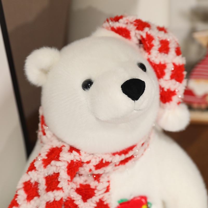Realistic Plush Animals Customized Stuffed Marine Animals with Christmas Hat and Scarf Polar Bear Cartoon Character 7