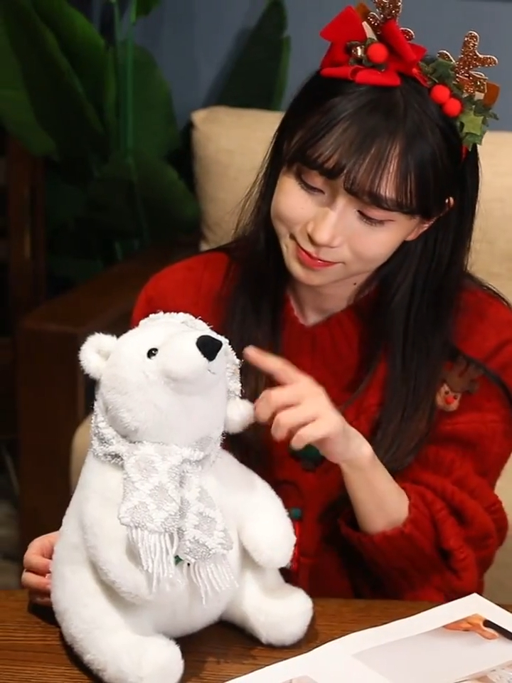 Realistic Plush Animals Customized Stuffed Marine Animals with Christmas Hat and Scarf Polar Bear Cartoon Character 1