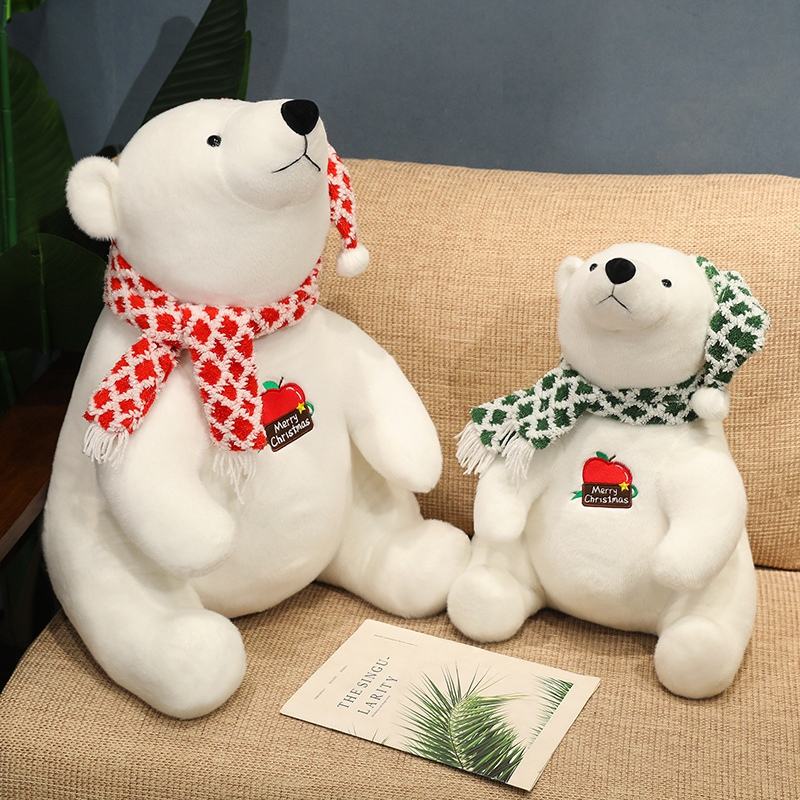 Realistic Plush Animals Customized Stuffed Marine Animals with Christmas Hat and Scarf Polar Bear Cartoon Character 11