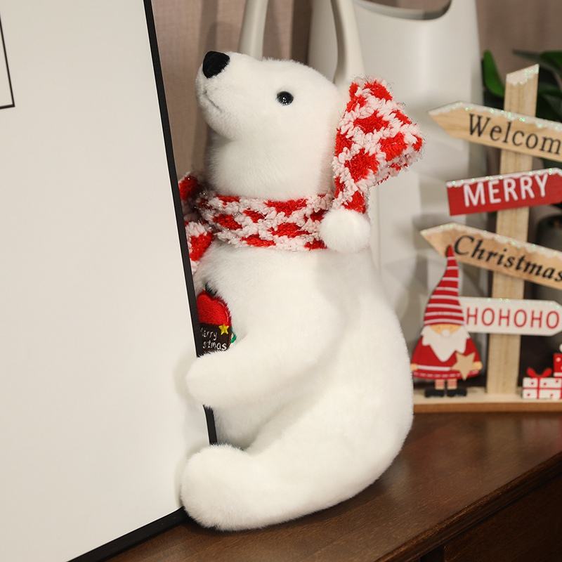 Realistic Plush Animals Customized Stuffed Marine Animals with Christmas Hat and Scarf Polar Bear Cartoon Character 10