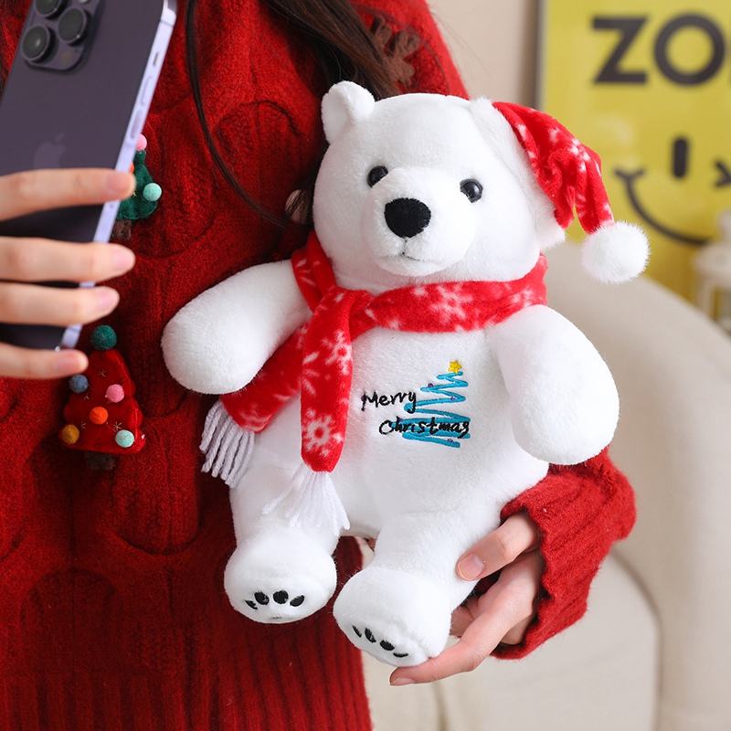 Oso polar navideño sentado kawaii, personaje de dibujos animados, animales de peluche personalizados, animales marinos de peluche 8