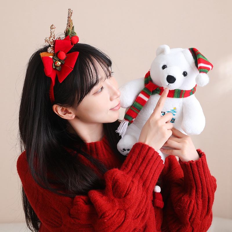 Oso polar navideño sentado kawaii, personaje de dibujos animados, animales de peluche personalizados, animales marinos de peluche 9