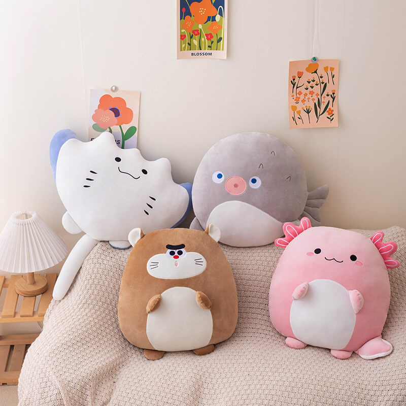 15.74 inch Stuffed Marine Animals, Beaver, Axolotl Plush Toy, Puffer Fish, Manta Ray Soft Plush Toy Kawaii Gift For Kid 8