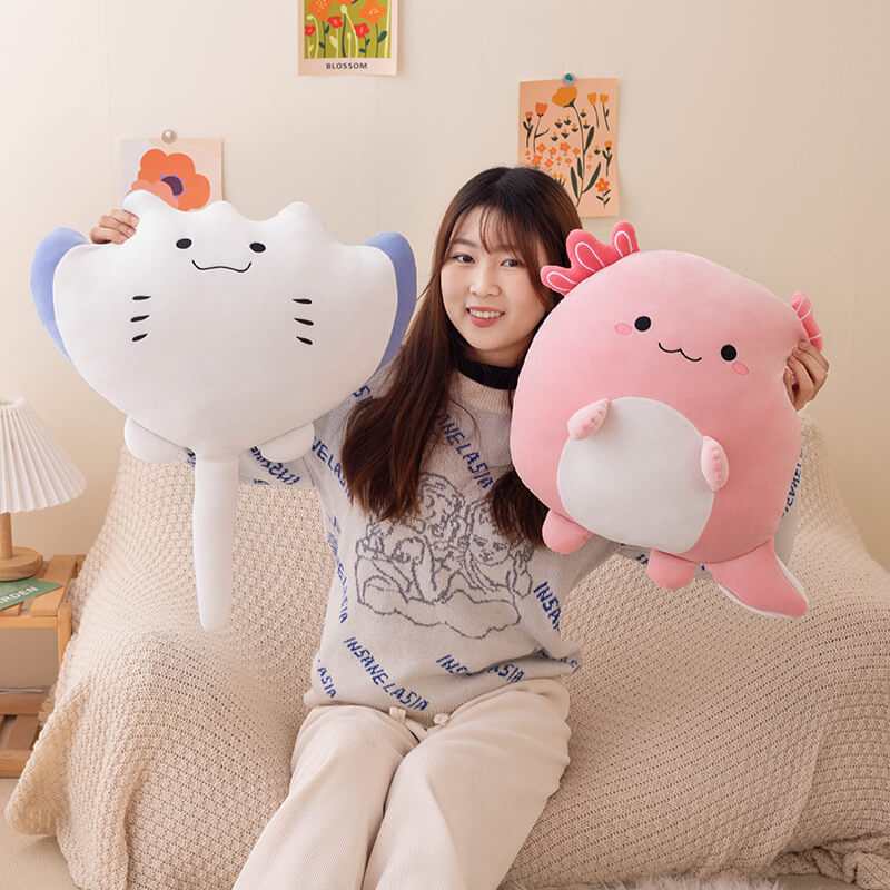 15.74 inch Stuffed Marine Animals, Beaver, Axolotl Plush Toy, Puffer Fish, Manta Ray Soft Plush Toy Kawaii Gift For Kid 11