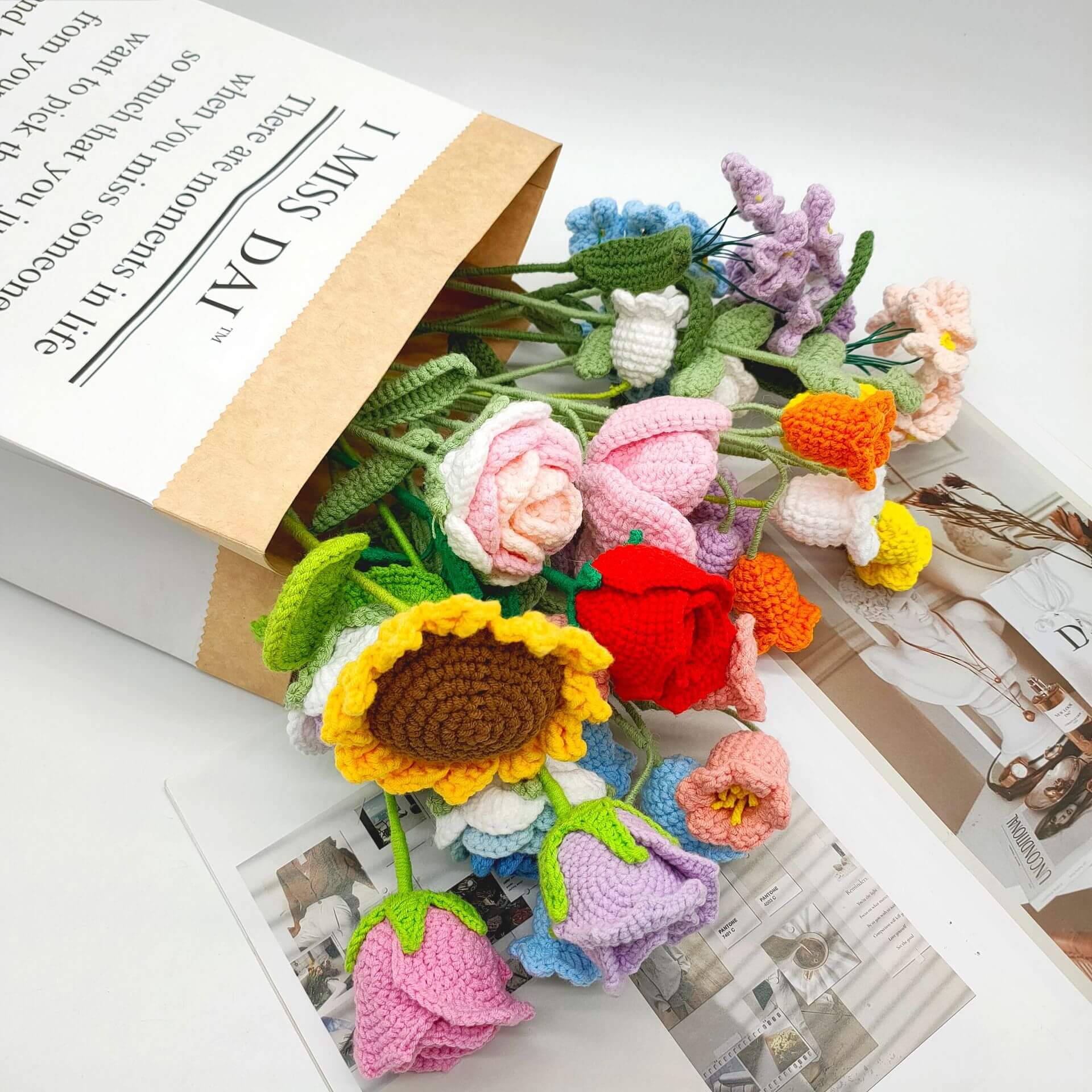 Best Handmade Custom Crochet Flowers Bouquet Knitted Flowers Rose Flower Gift Wedding Decor(21 Styles To Choose From) 30