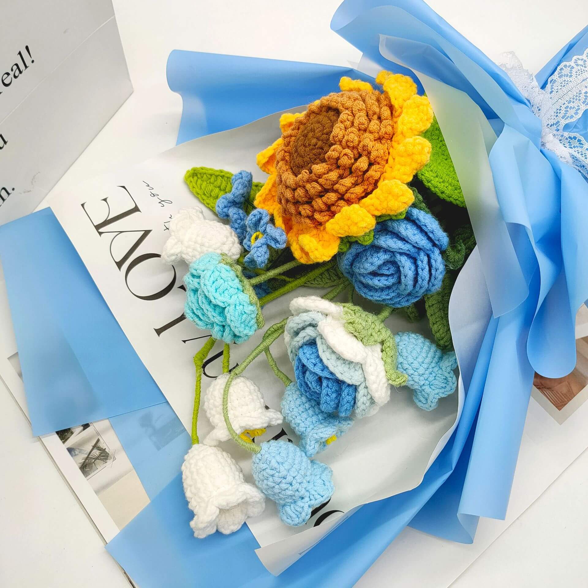 Best Handmade Custom Crochet Flowers Bouquet Knitted Flowers Rose Flower Gift Wedding Decor(21 Styles To Choose From) 33