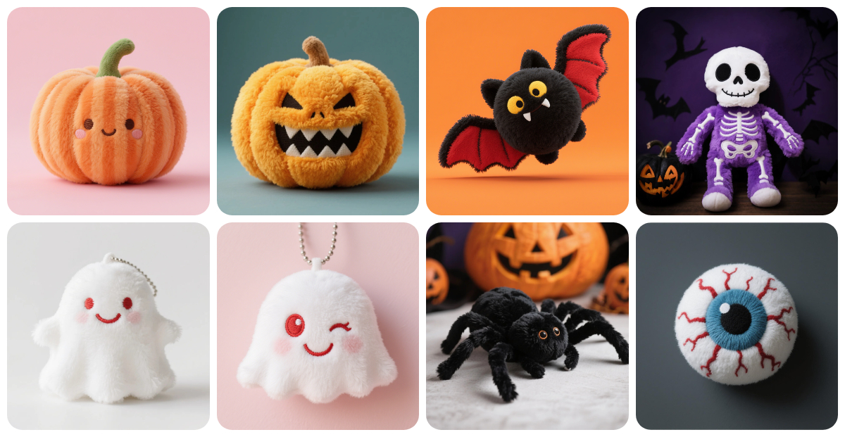 Delicia dulce y espeluznante: descubre los nuevos y adorables juguetes de peluche personalizados de calabaza, fantasma, araña, murciélago y calavera para Halloween. 1