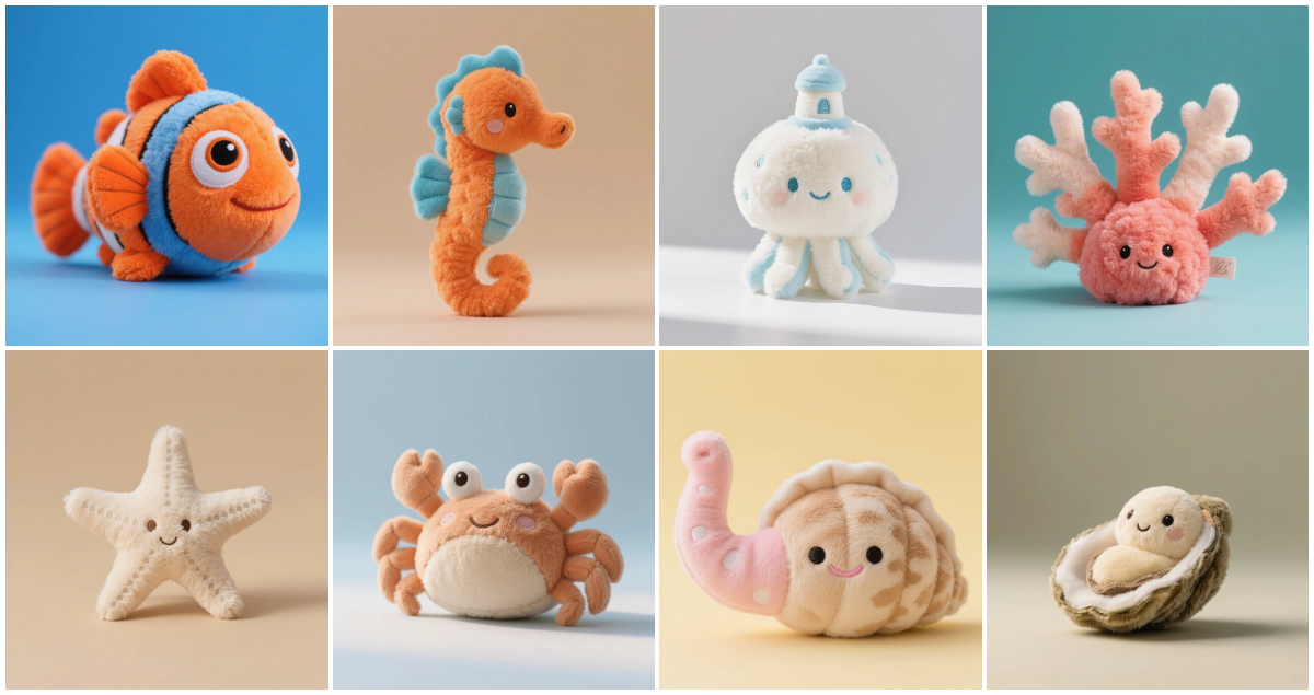 Custom Marine Life Plush Toys：Turritopsis nutricula,seahorse,starfish /sea star,crab,coral,oyster,geoduck,clownfish 1