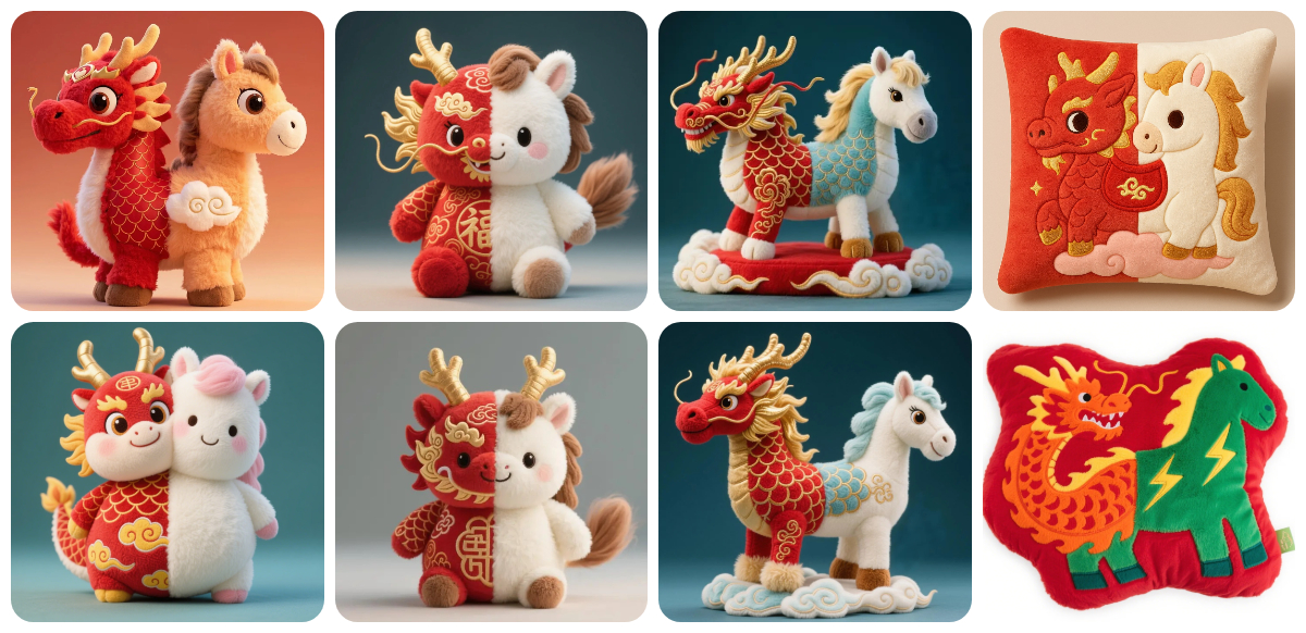 🐉🐴 Сочетание традиций и воображения: серия плюшевых драконов и лошадей, олицетворяющих благословения. 1