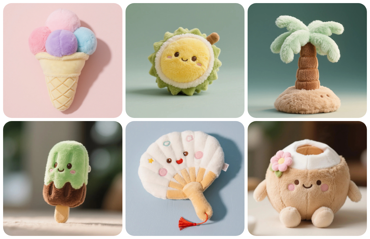 Combate el calor con juguetes de peluche de verano personalizados: ¡coco, palmera, abanico plegable, helado y más! 1