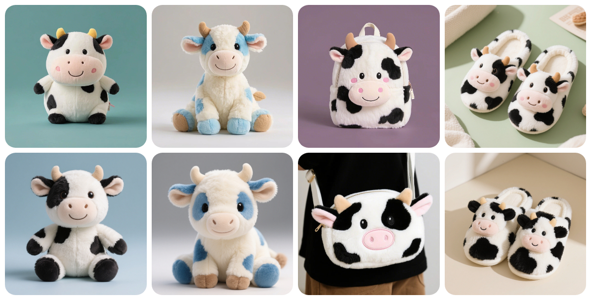 Adorable and Unique: The Charm of Customized Cow Plush Toys, Plush Bags, and Slippers 1
