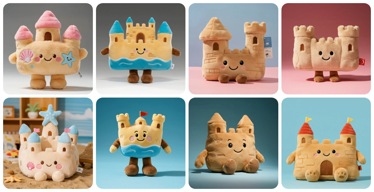 Muñecos de peluche personalizados con forma de castillo de playa: una adición de ensueño a tu colección 1