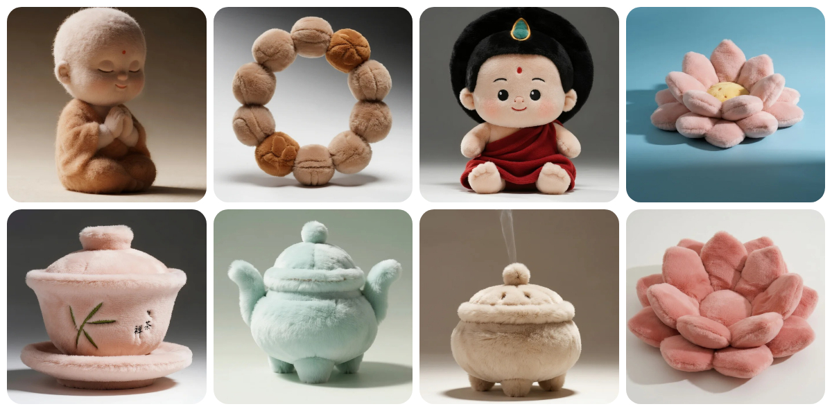 Custom Zen Plush Collection: Meditating Monk & Spiritual Symbols, Personalized for Your Inner Peace 1