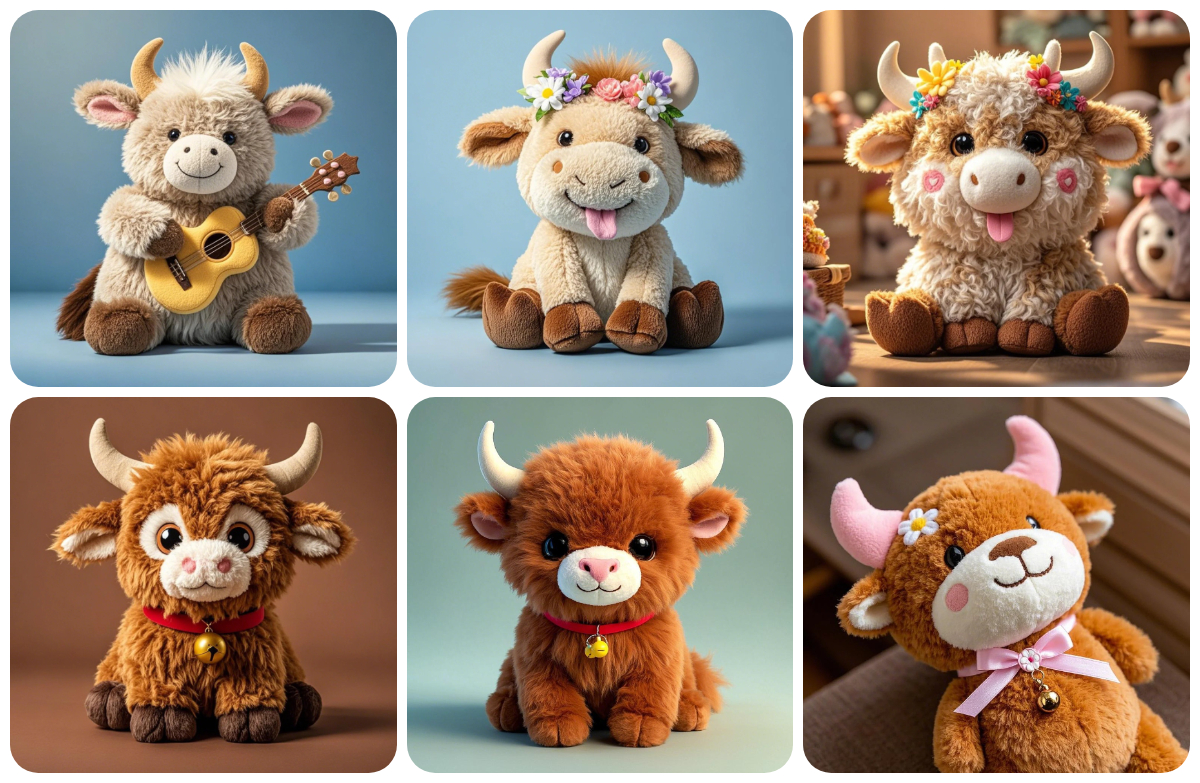 Высококачественные плюшевые игрушки на заказ, мягкие игрушки-куклы, плюшевая шотландская корова на заказ, поддержка OEM/ODM. 1