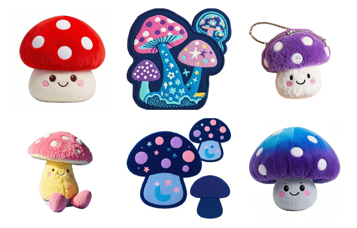 Creaciones personalizadas de hongos de peluche: juguetes, bolsos y cojines de suelo originales | Calidad premium y personalización ilimitada 1