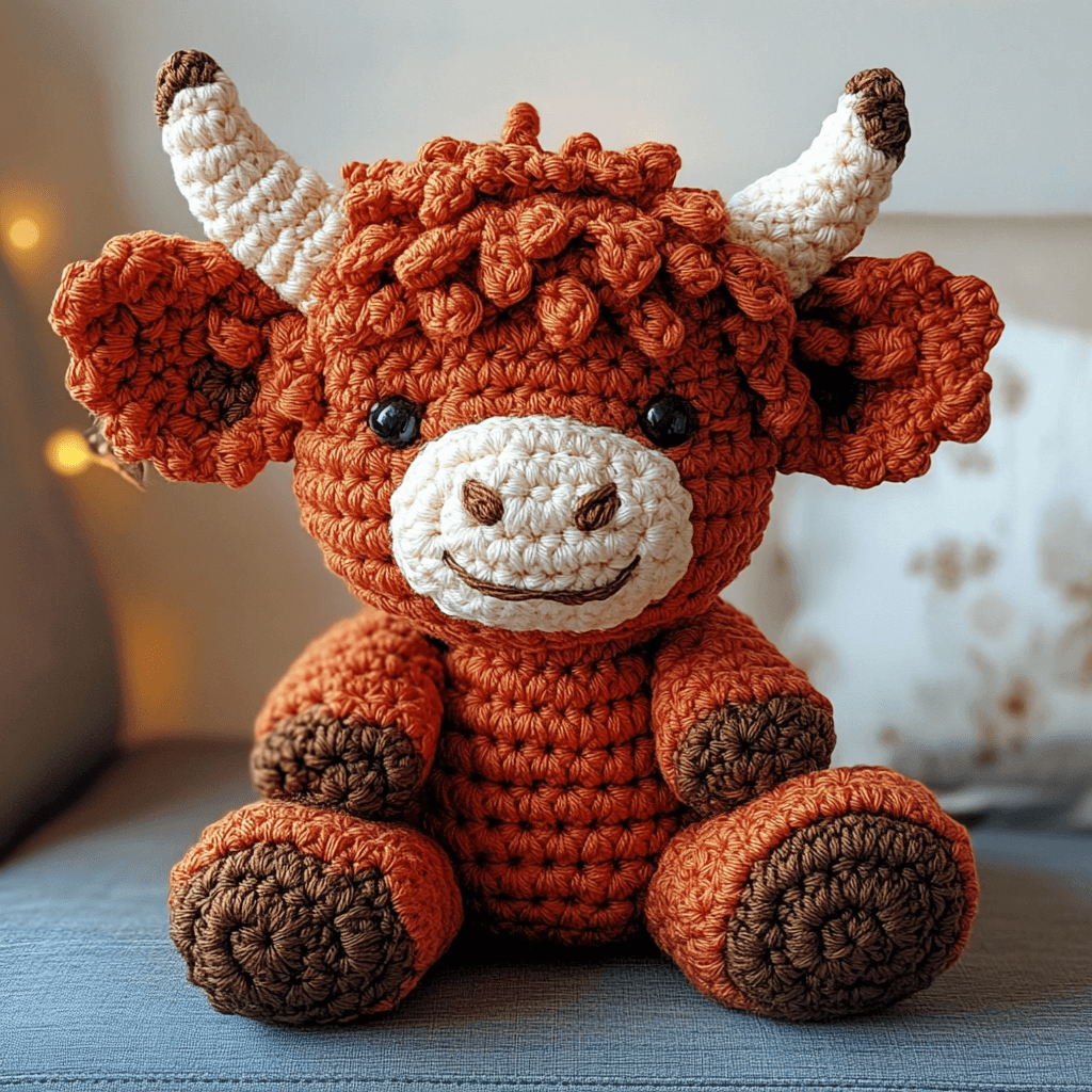 Custom Hot Sale Knitted Dolls Amigurumi Highland Cow Plush Toy Crochet Plushie Adorable Knit Stuffed Animal Gift 2