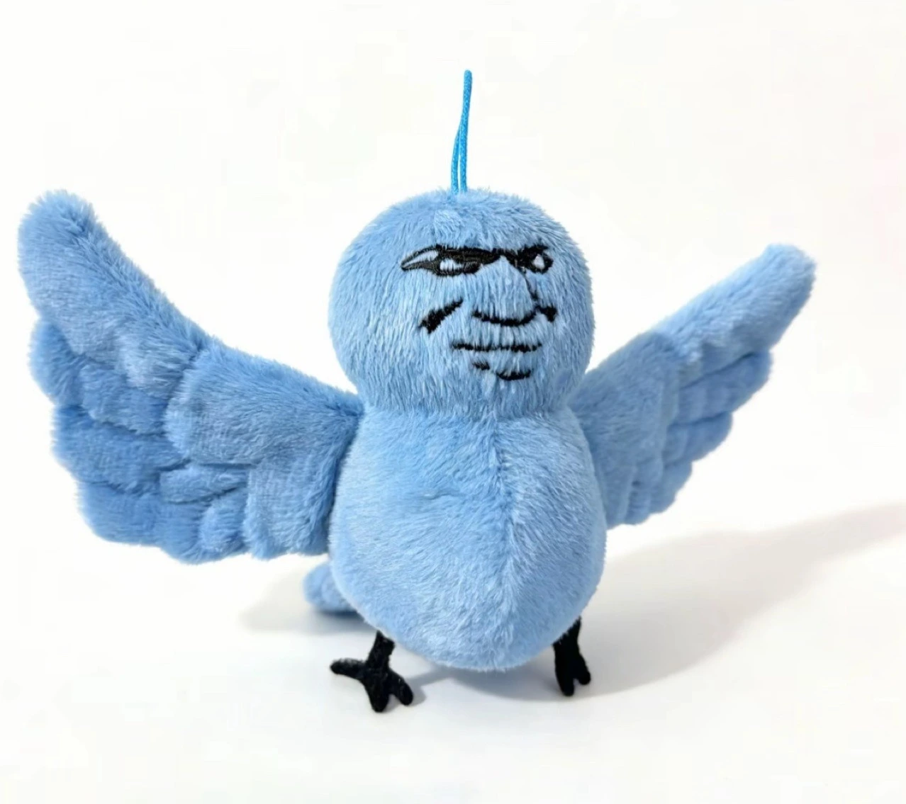 Smug Blue Bird Meme Plush Doll 12cm Fluffy Stuffed Toy, Embroidered Troll Face, Quirky Bag Charm for Meme Lovers 1