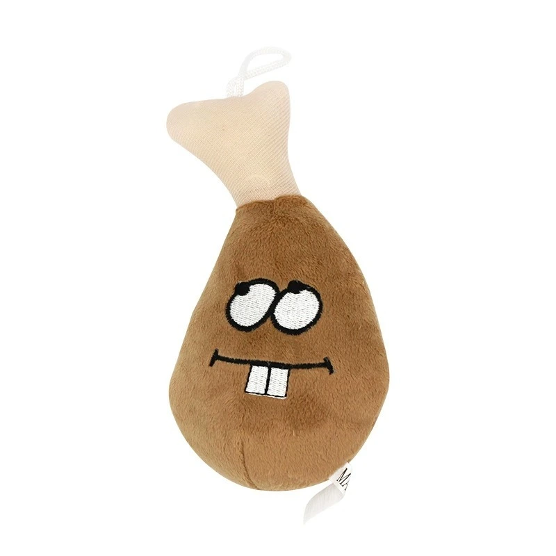 Squeaky Chicken Leg Dog Toy 17cm x 9cm Soft Plush Pet Toy, Funny Cartoon Drumstick Design, Built-in Squeaker for Interactive Play 1