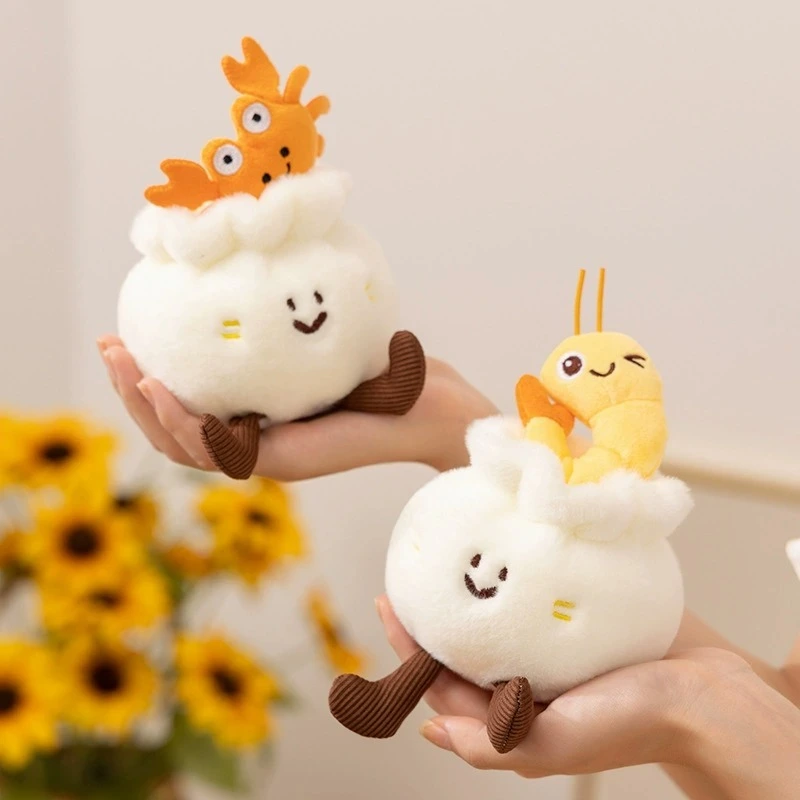 Kawaii Steamed Bun Plush Doll 15cm Premium Fleece Stuffed Toy, Crab/Shrimp Topping, Perfect for Gifting & Room Decor 1