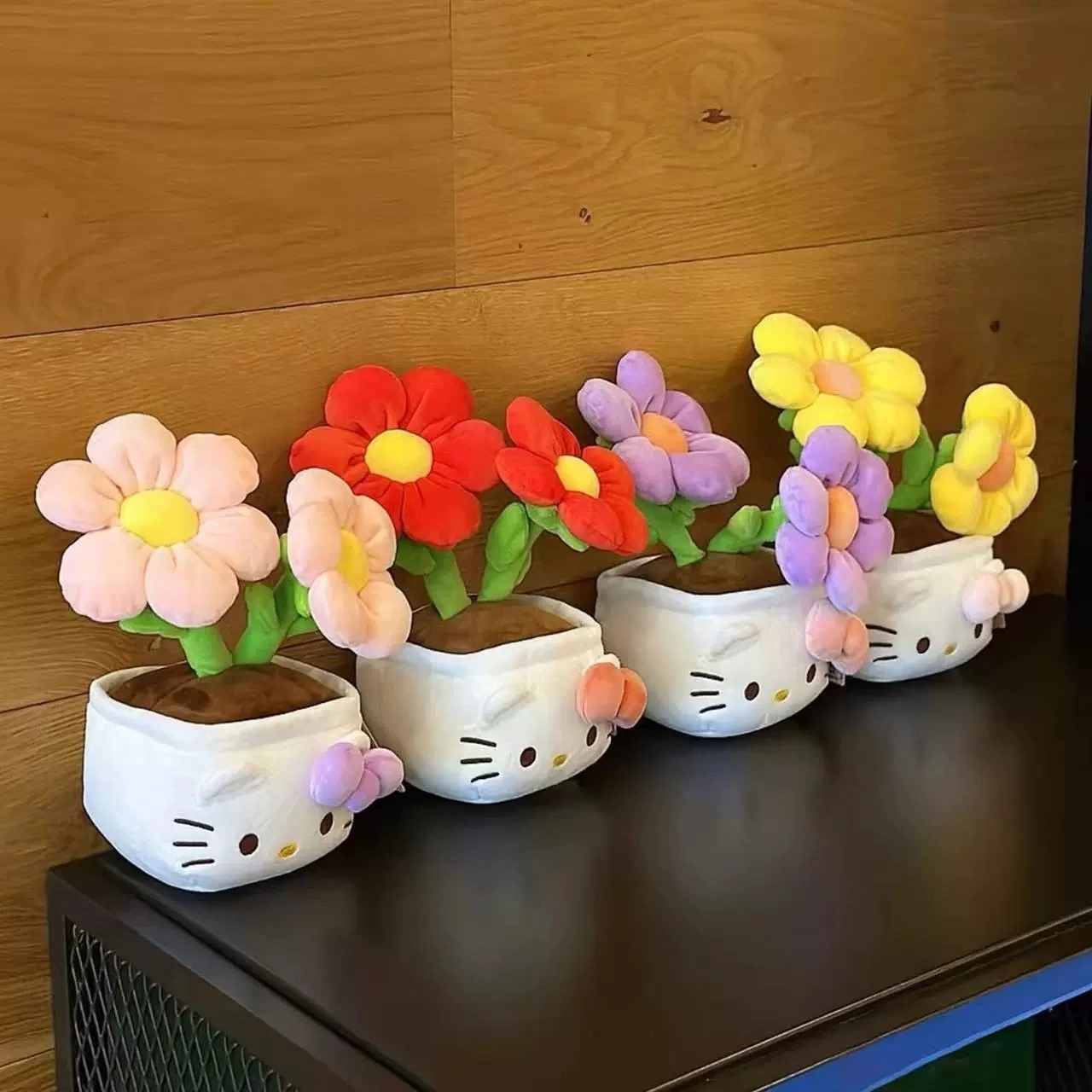 Kawaii Hello Kitty Plush Flower Pot 25cm Premium Fleece Stuffed Planter, Pink/Red/Purple/Yellow Flower Options, Perfect for Gifting 1