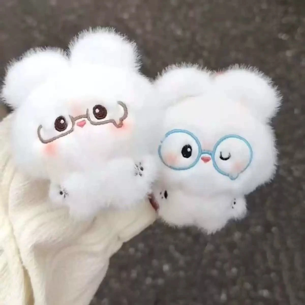 Cute Cartoon Plush Keychain (White Bear & Rabbit) - Mini Size - Soft Fluffy Material - Adorable Bag Charm 1