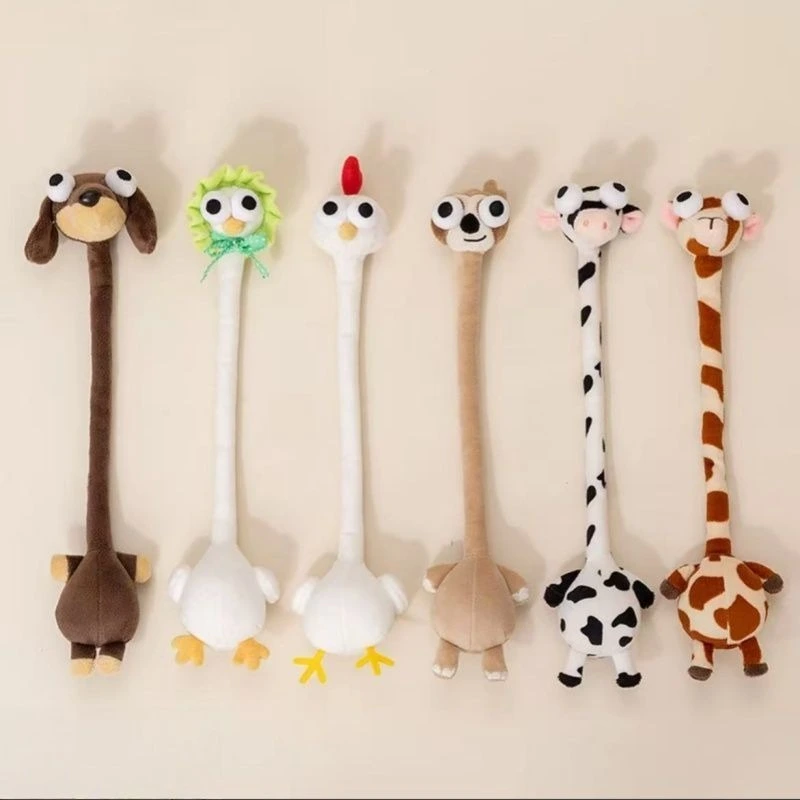 Funny Long Neck Animal Plush Set, Squeaky Stretchy Plush Toys for Kids, Dog Duck Chicken Sloth Cow Giraffe 1