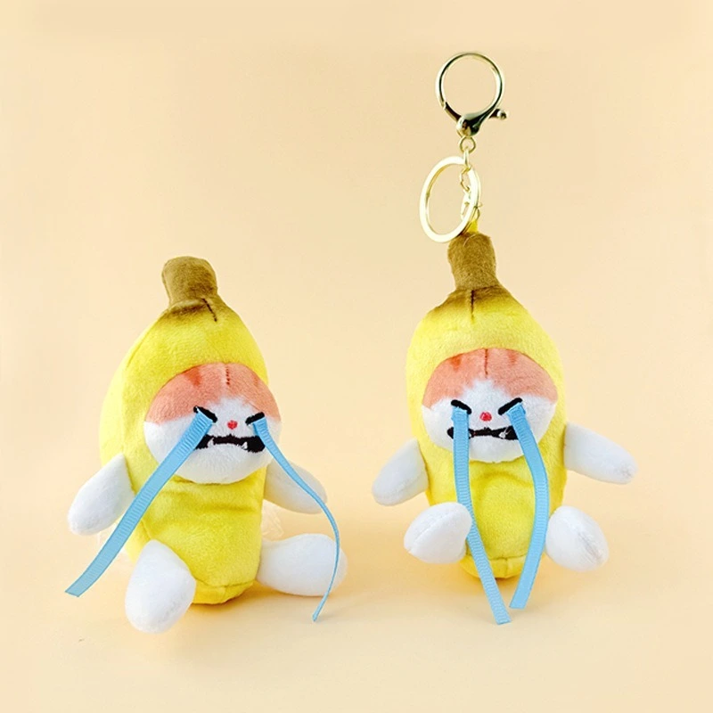 Porte-clés en peluche Chat Banane Pleureuse - Pendentif Chat Triste Déguisé en Banane 1