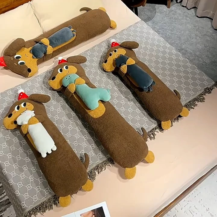 Long Dachshund Plush Pillow with Dinosaur Buddy - Cute Sausage Dog Stuffed Toy 1