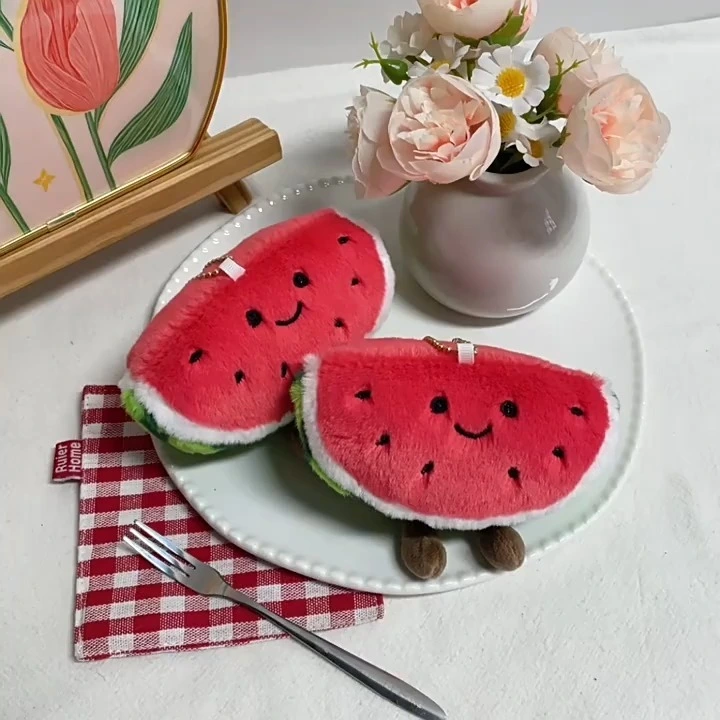 Cute Watermelon Slice Plush Keychain - Kawaii Fruit Stuffed Bag Charm 1