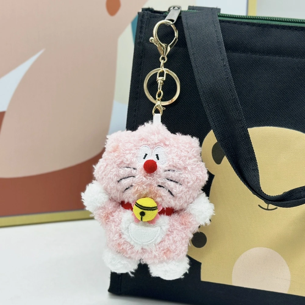 11cm Pink Doraemon Plush Keychain, Cute Mini Fluffy Cat Bag Charm 1