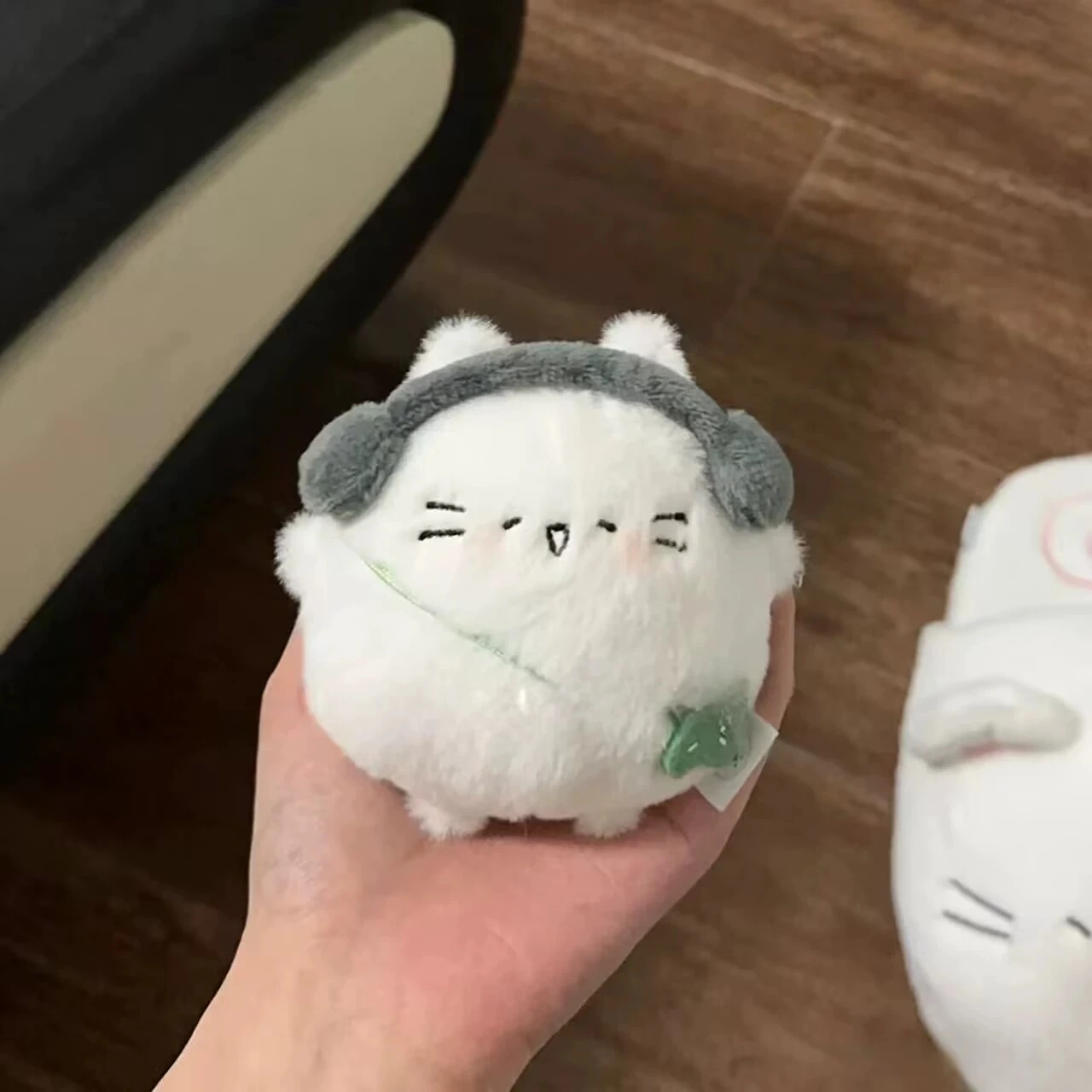 Cute Round Cat Plush Keychain, Kawaii Chubby Cat with Headphones Bag Charm 1
