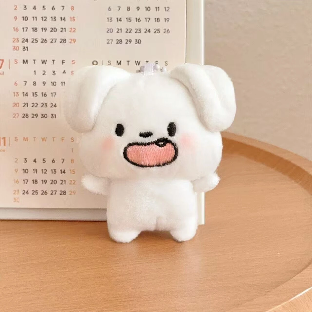 Cute White Dog Plush Keychain, Kawaii Happy Puppy Bag Charm 1