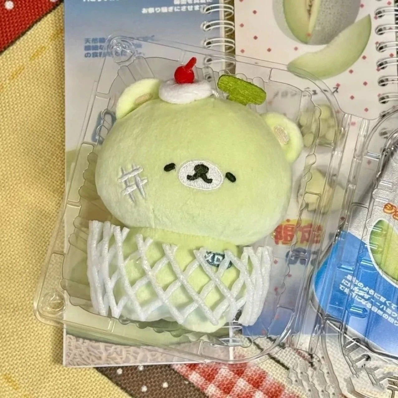 Cute Melon Soda Bear Plush Keychain, Kawaii Dessert Bear Bag Charm 1