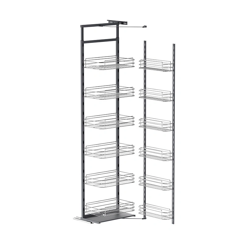 Panier de rangement rond en fil métallique chromé pour armoire haute de garde-manger 1