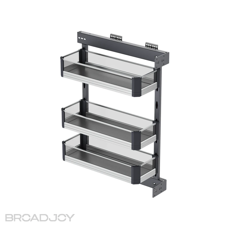 Fabricant de quincaillerie pour meubles de cuisine : étagère coulissante latérale en verre et aluminium 1