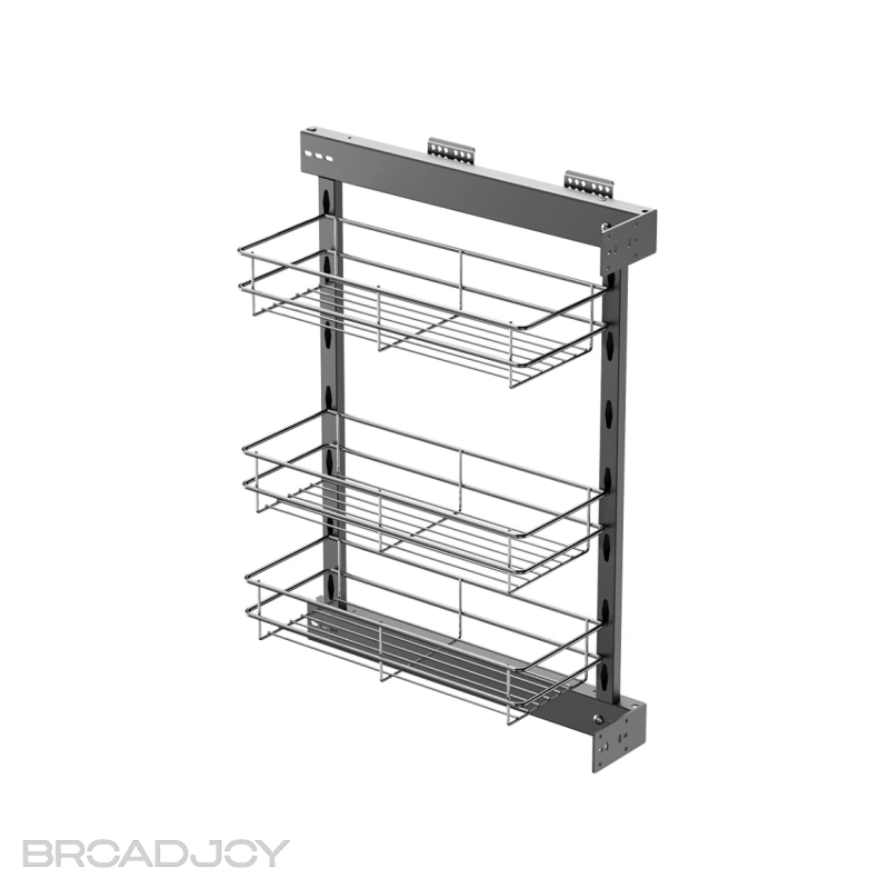 Accessoires de rangement pour armoire étroite, panier coulissant latéral à 3 niveaux en fil métallique rond 1