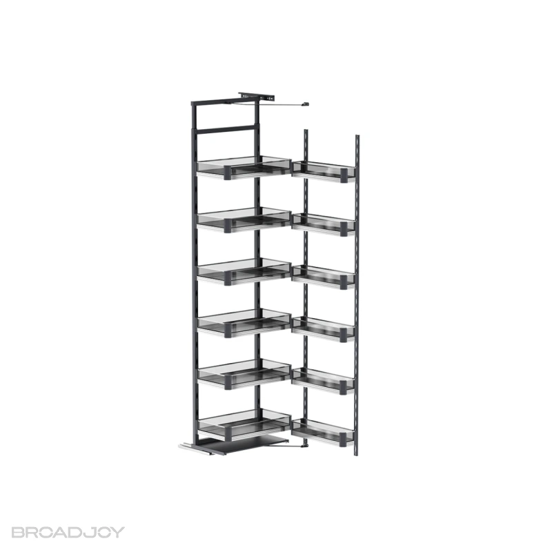 Panier de rangement coulissant en verre et aluminium pour l'organisation des armoires hautes 1