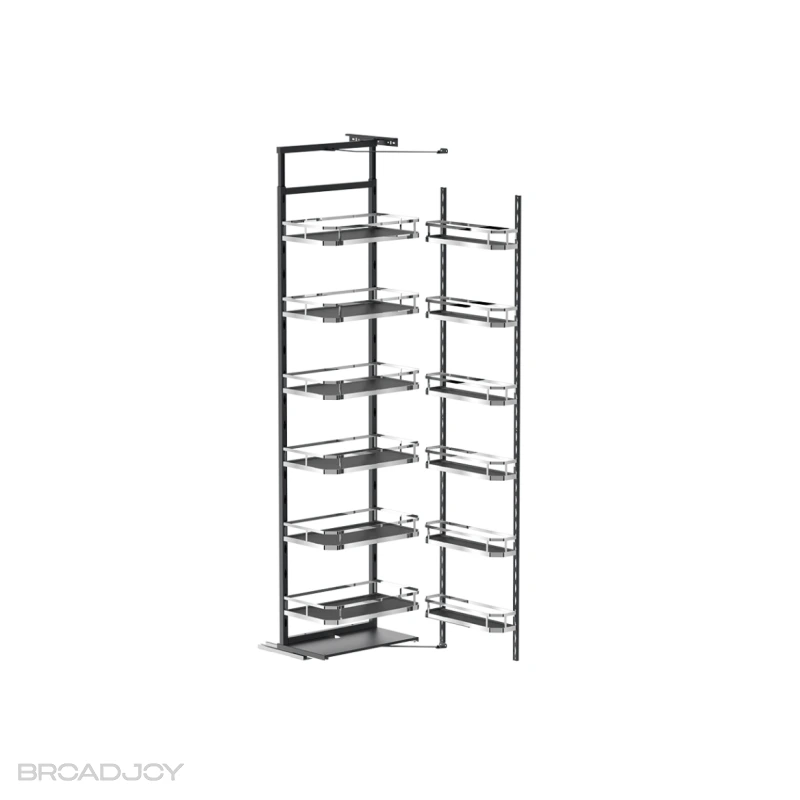 Panier plat en acier avec plateau coulissant en bois pour ranger les placards en hauteur 1