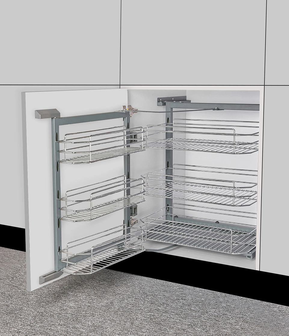 Panier rond à 3 niveaux en fil métallique pour accessoires de quincaillerie de meubles de cuisine 1