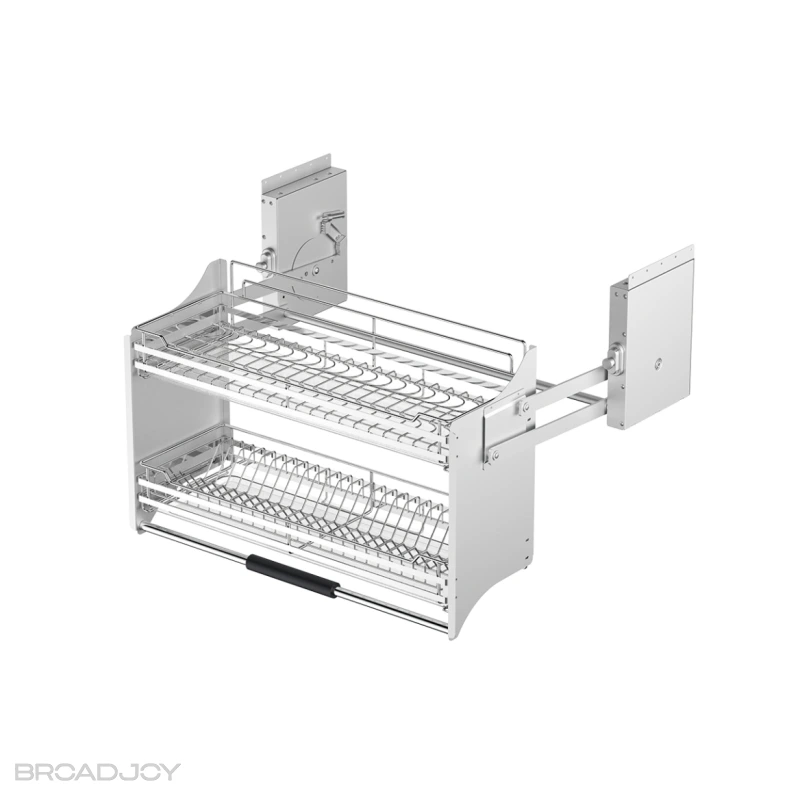 Panier de rangement coulissant pour bols et assiettes, destiné aux placards de cuisine. 1
