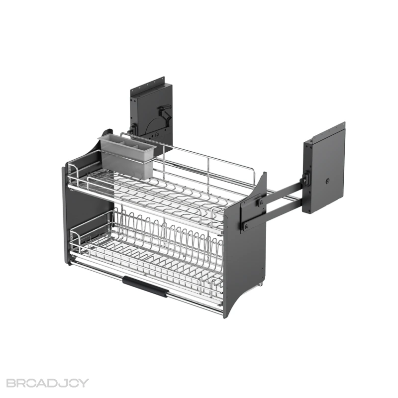 Panier de rangement coulissant ovale en fil métallique pour accessoires de cuisine muraux, idéal pour une organisation optimale. 1