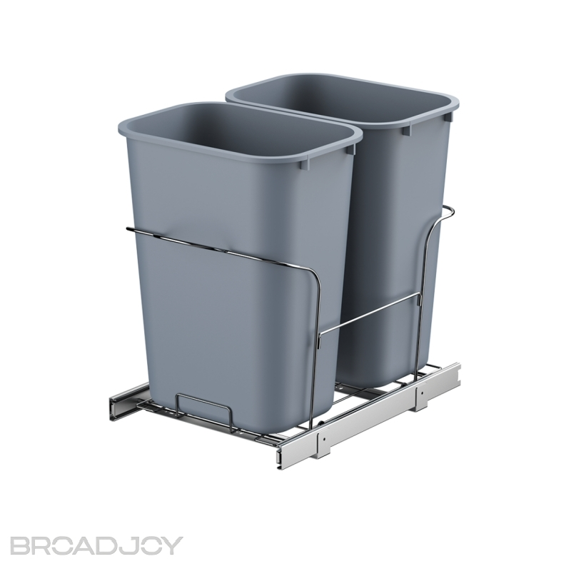 Conteneur à déchets de cuisine double bac de 35 L avec poignée, en plastique robuste, pour placard. 1