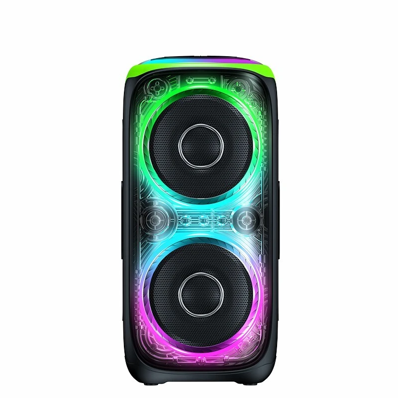 مكبرات صوت للحفلات بقوة 80 واط مع مكبرات صوت مزدوجة مقاس 8 بوصات، وحامل ميكروفون، وإضاءة LED لا نهائية | ديلوكس AV AP-2808B 1