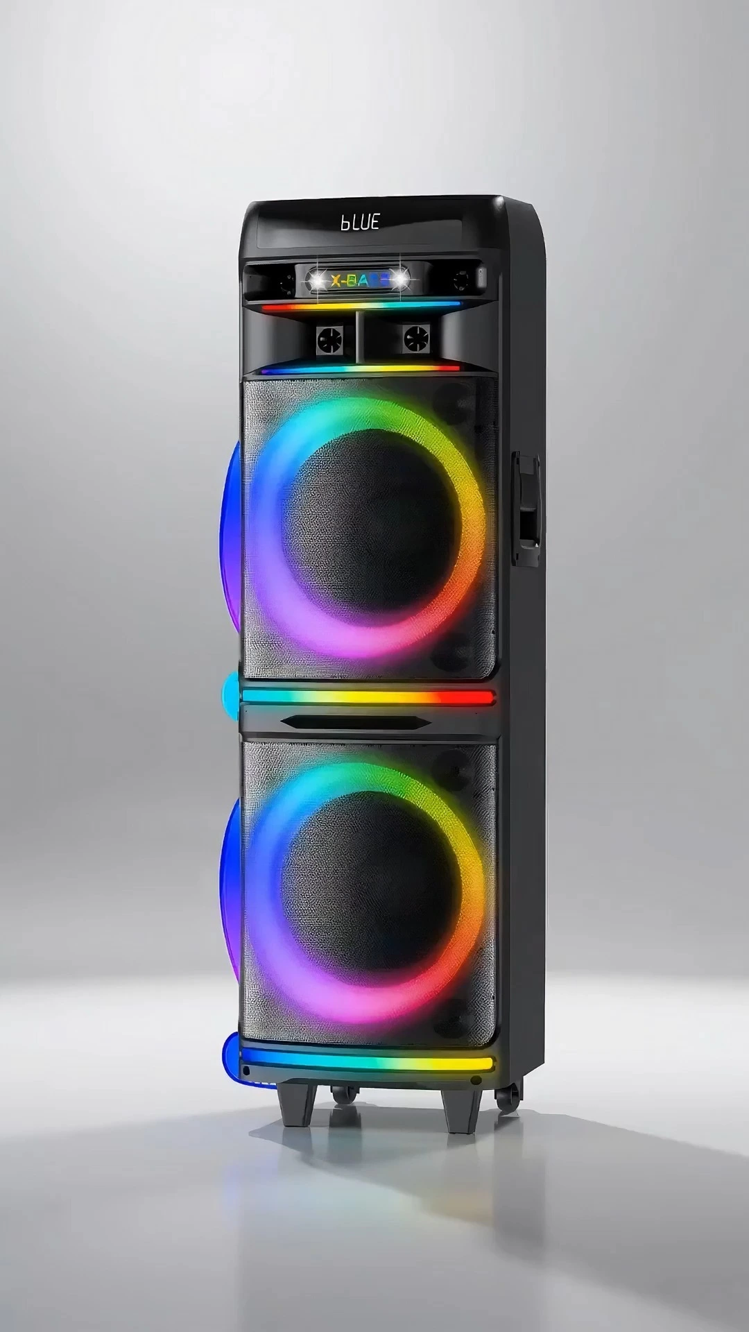 Altavoz de exterior con ruedas de 160 W, dos woofers de 12″ y luces RGB giratorias | Deluxe AV AP-2105-12 1