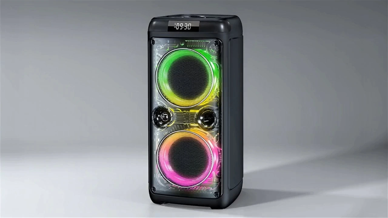 Altavoz portátil para fiestas de 60 W con dos woofers de 6,5" y panel frontal transparente | Deluxe AV AP-G563S 1