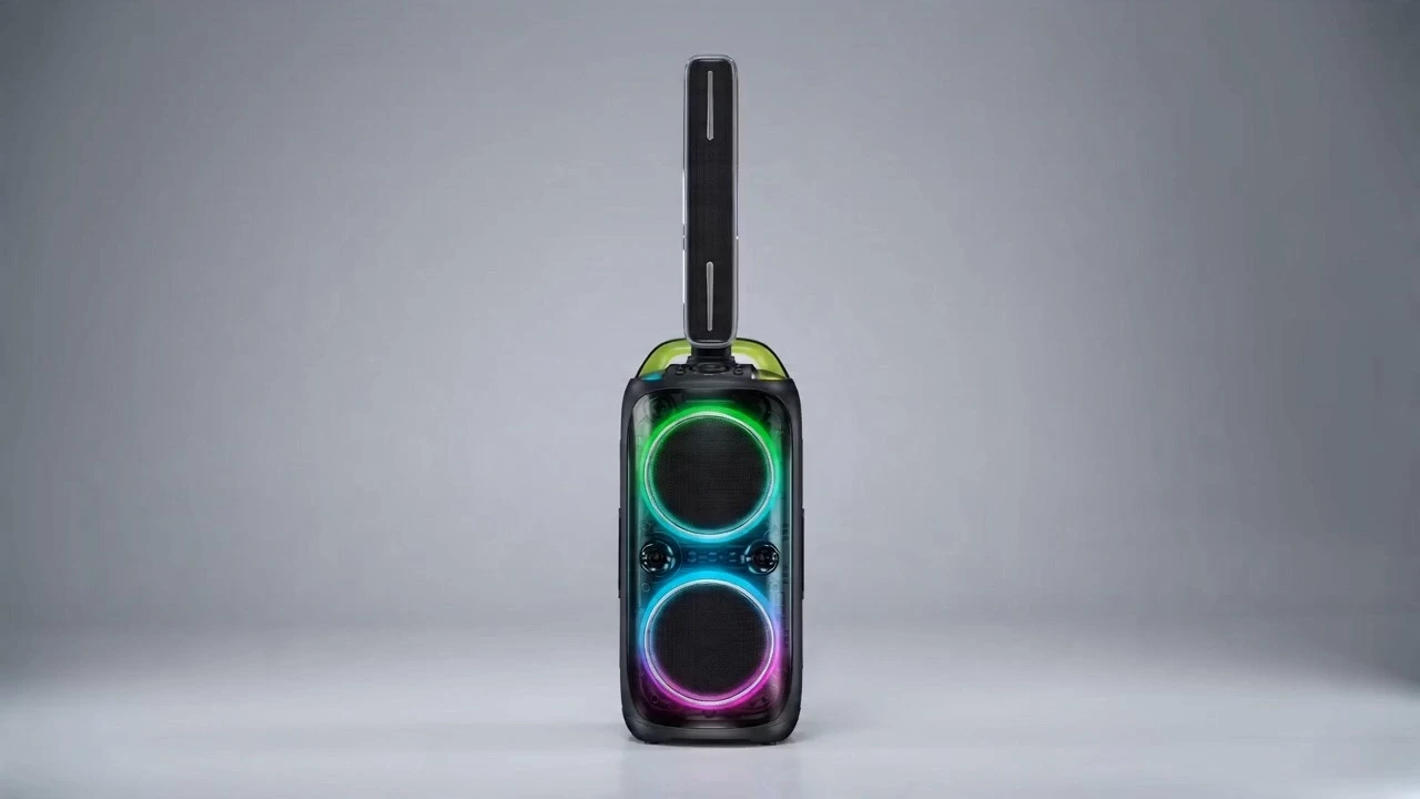 Altavoz Bluetooth portátil de 120 W con dos woofers de 8", cuatro altavoces de columna de sonido de 2" y luz anular | Deluxe AV AP-2821DY 1